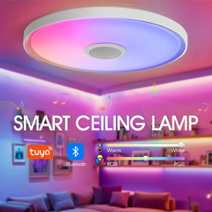 LED Smart Ceiling Lamp – RGB+CW Dimmable Light with APP & Remote Control, Music Speaker for Home Decor