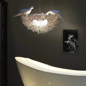 Bymaocar LED Bird's Nest Art Pendant Light – Warm Indoor Lighting Fixture with Adjustable Cord