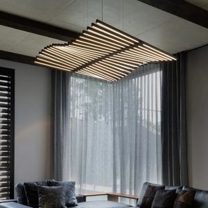 Luxury Fishbone Design LED Chandelier – Dimmable Pendant Light for Living Room, Dining & Office Spaces